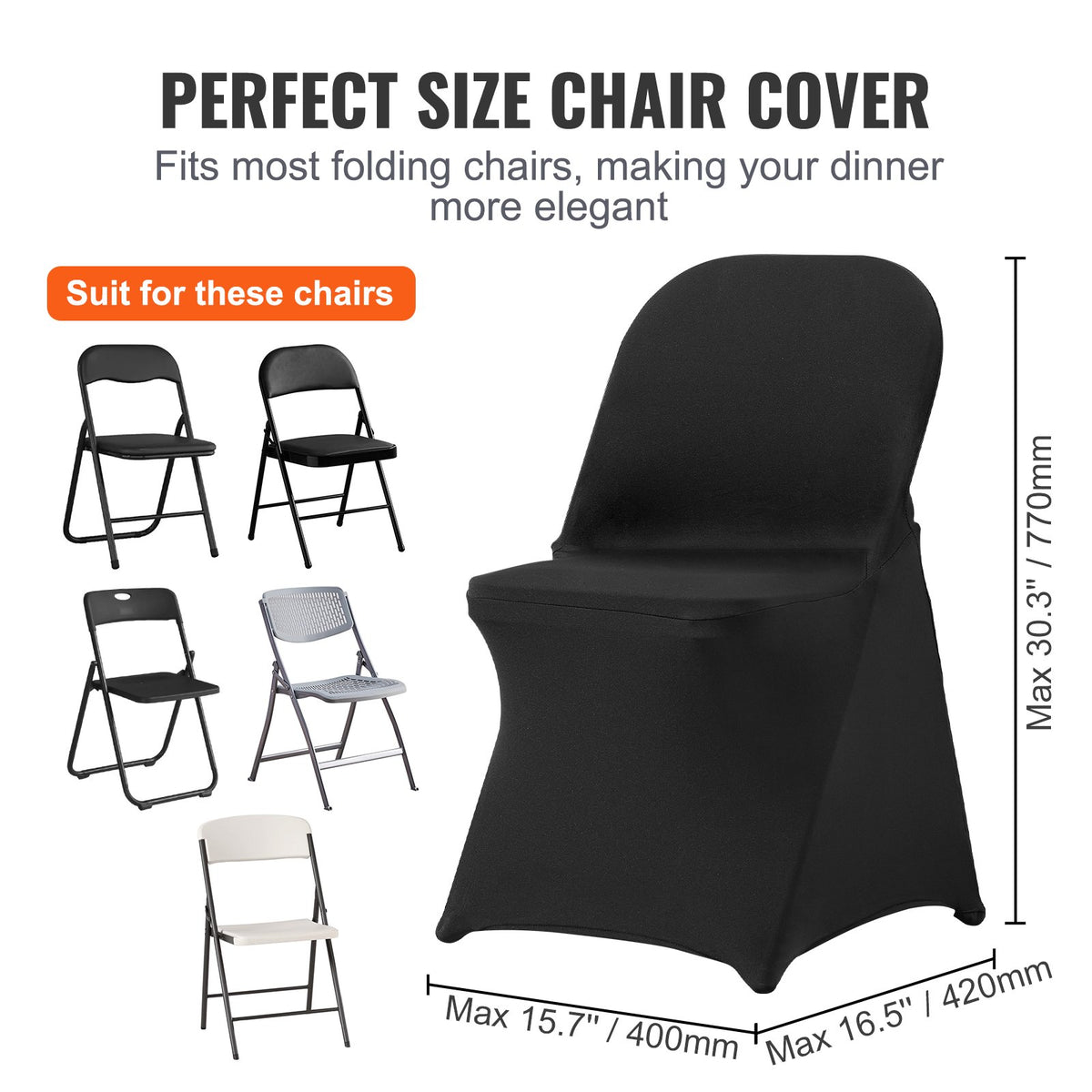 VEVOR Elastic Spandex Chair Covers 30 pcs, Universal, Washable, Black