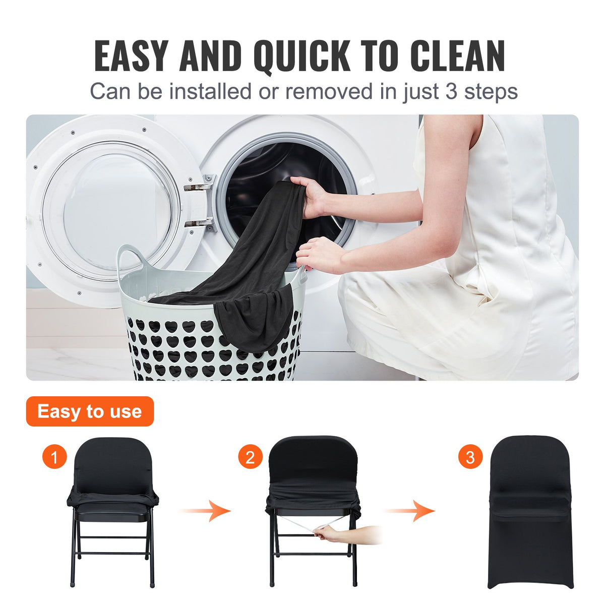 VEVOR Elastic Spandex Chair Covers 30 pcs, Universal, Washable, Black