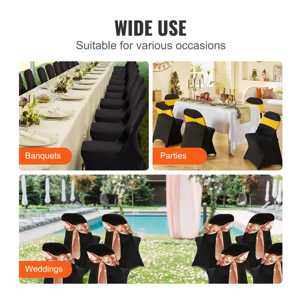 VEVOR Elastic Spandex Chair Covers 30 pcs, Universal, Washable, Black