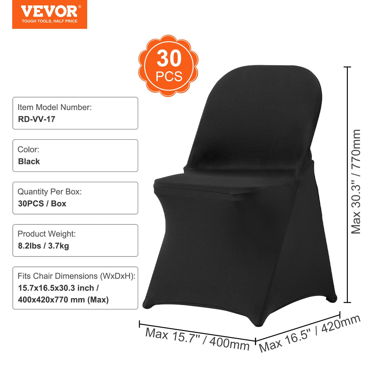 VEVOR Elastic Spandex Chair Covers 30 pcs, Universal, Washable, Black