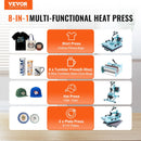 VEVOR 5 vienā termoprese 380 x 380 mm ar 850,5 g termokrūžu presi, 360° pagriežamu T - kreklu presi un digitālu temperatūras vadību T - krekliem, krūzēm, cepurēm un šķīvjiem zaļā krāsā - ZEMLETES.LV