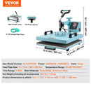 VEVOR 5 vienā termoprese 380 x 380 mm ar 850,5 g termokrūžu presi, 360° pagriežamu T - kreklu presi un digitālu temperatūras vadību T - krekliem, krūzēm, cepurēm un šķīvjiem zaļā krāsā - ZEMLETES.LV