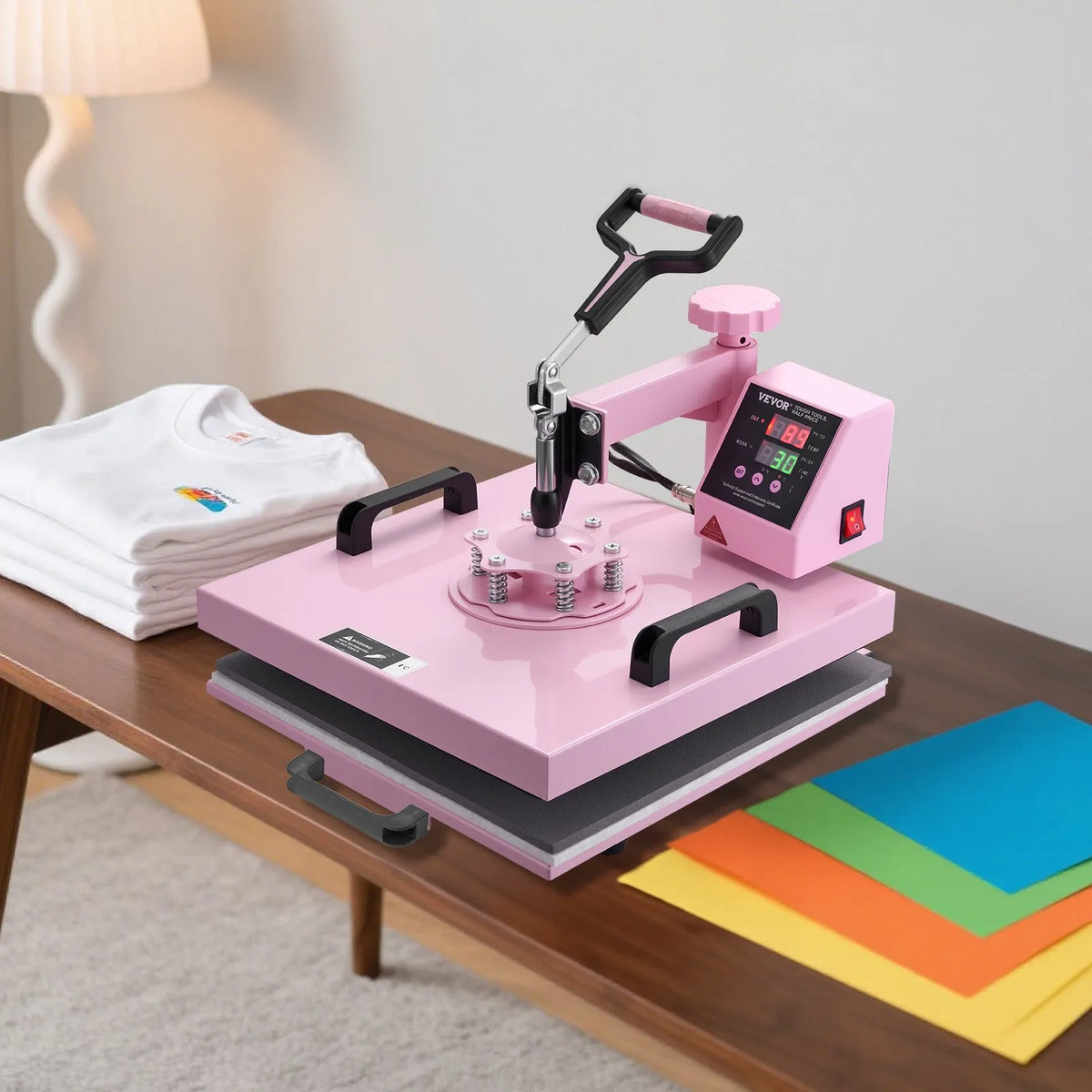 VEVOR termoprese 380 x 380 mm 5 - in - 1 ar 850,5 g termokrūžu presi T - krekliem, rozā - ZEMLETES.LV