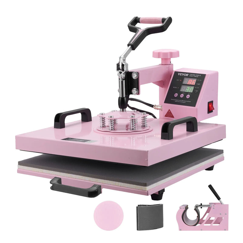 VEVOR termoprese 380 x 380 mm 5 - in - 1 ar 850,5 g termokrūžu presi T - krekliem, rozā - ZEMLETES.LV