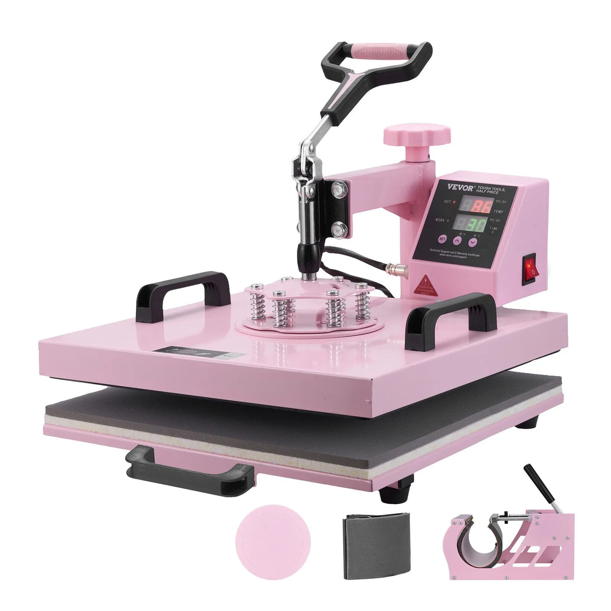 VEVOR termoprese 380 x 380 mm 5 - in - 1 ar 850,5 g termokrūžu presi T - krekliem, rozā - ZEMLETES.LV