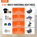 VEVOR 5 vienā termoprese 380 x 380 mm ar 850,5 g termokrūžu presi T - krekliem melnā un zilā krāsā - ZEMLETES.LV