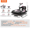 VEVOR 8 vienā termoprese ar krūžu presi 850,5 g, 38 x 38 cm T - krekliem melna - ZEMLETES.LV