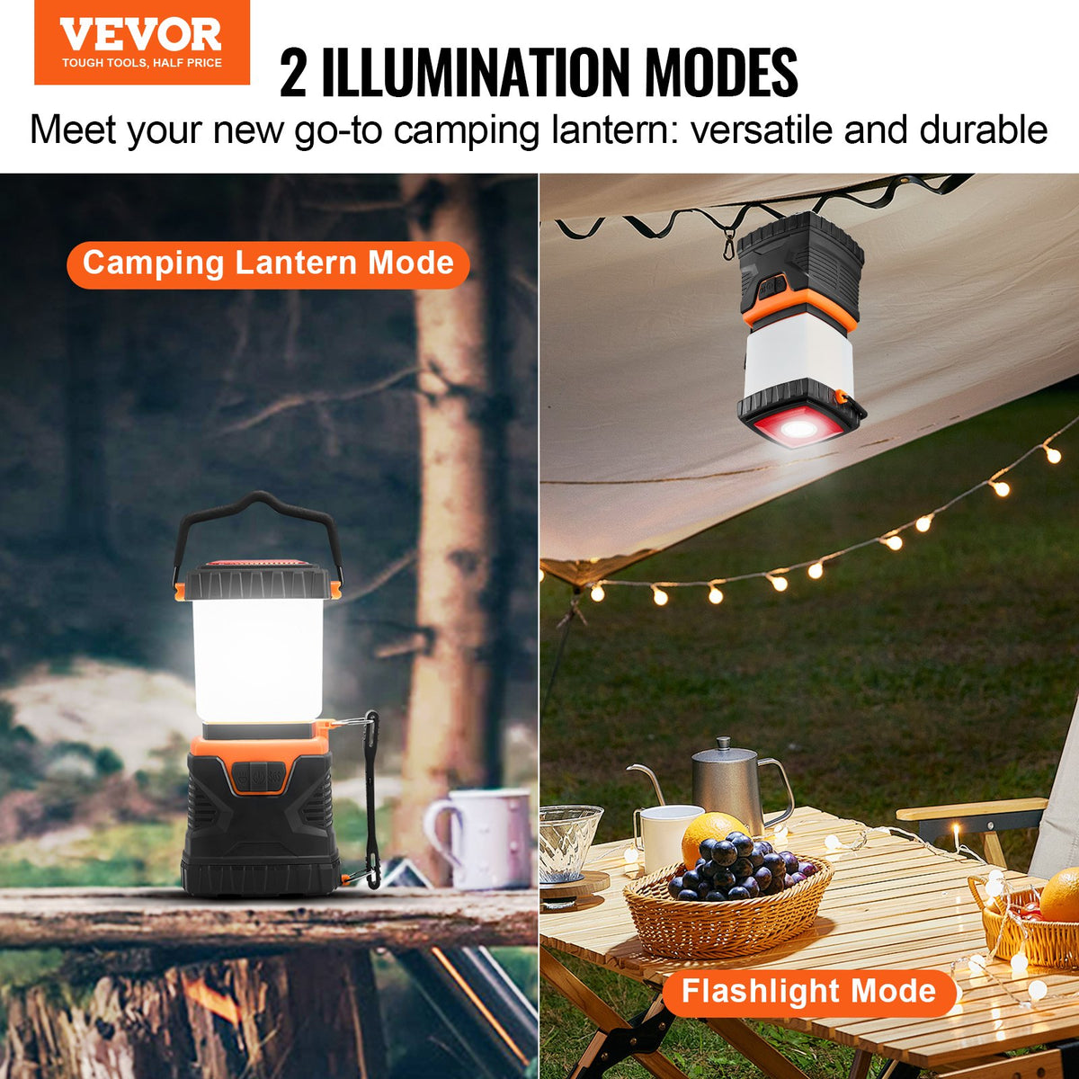 VEVOR 1000Lm LED Camping Lantern, Battery Powered, 4 Light Modes, Compact and Durable