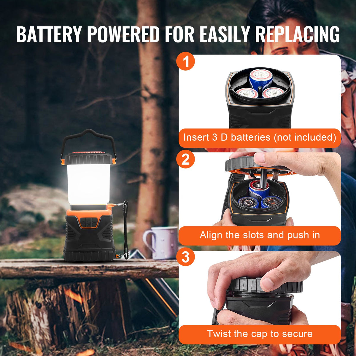 VEVOR 1000Lm LED Camping Lantern, Battery Powered, 4 Light Modes, Compact and Durable