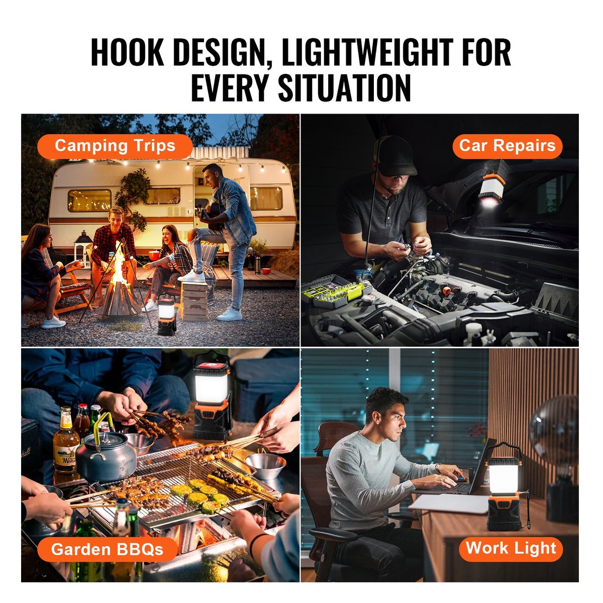 VEVOR 1000Lm LED Camping Lantern, Battery Powered, 4 Light Modes, Compact and Durable
