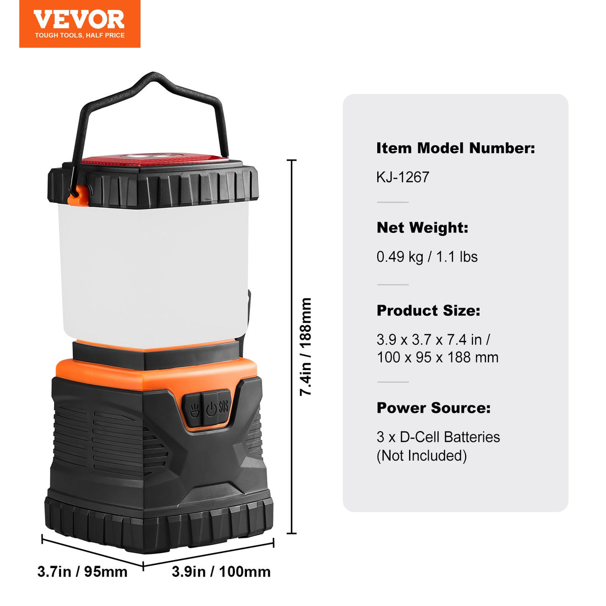 VEVOR 1000Lm LED Camping Lantern, Battery Powered, 4 Light Modes, Compact and Durable