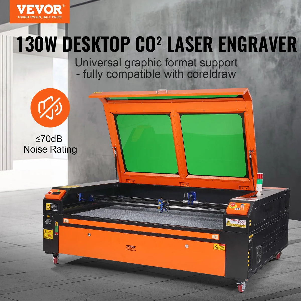 VEVOR 130 W CO₂ Laser Engraving and Cutting Machine 89 × 140 cm, up to 500 mm/s, Dual-Direction Air Assist, LightBurn, CorelDRAW, AutoCAD
