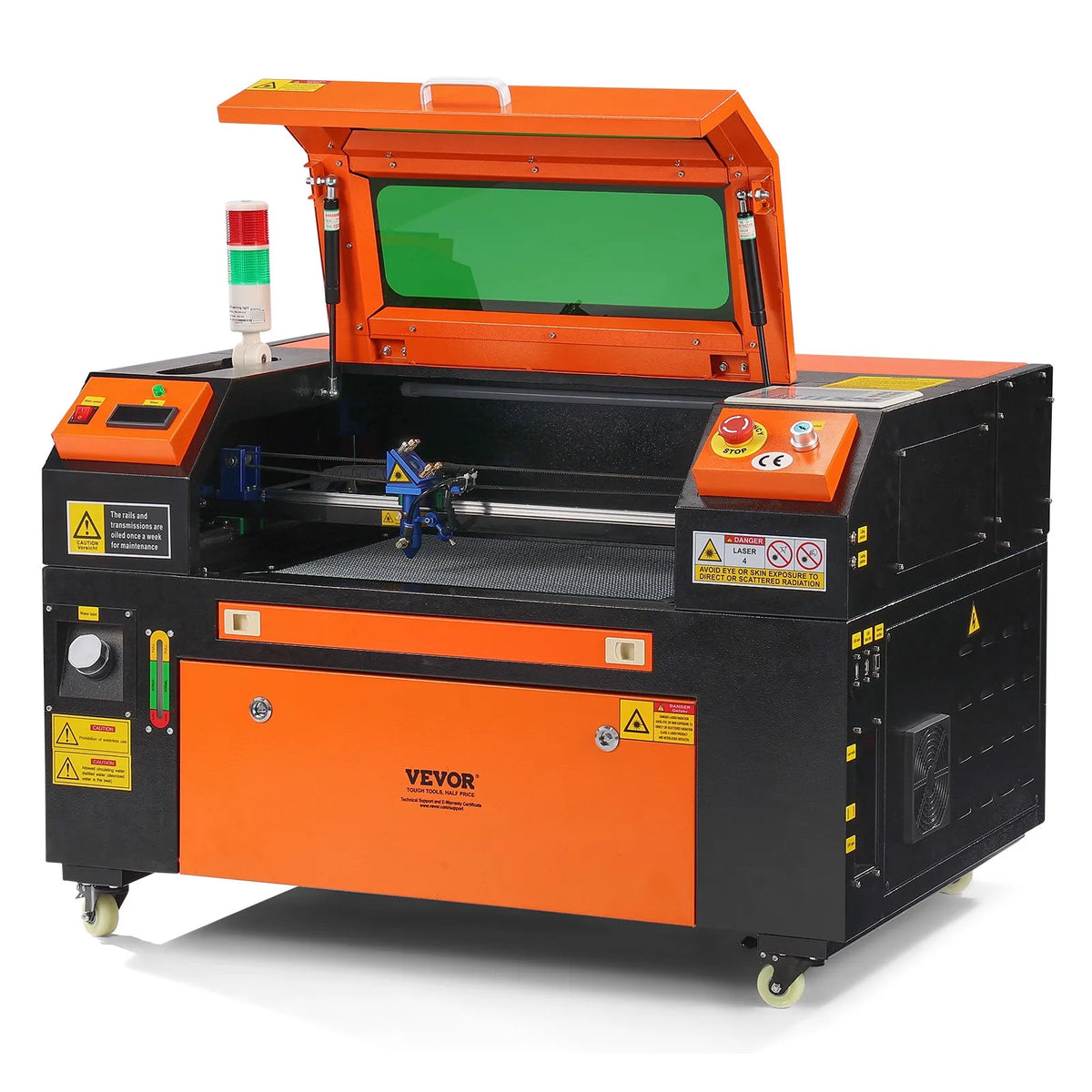 VEVOR 50 W CO₂ Laser Engraving and Cutting Machine 30 × 51 cm, up to 500 mm/s, Dual-Direction Air Assist, LightBurn, CorelDRAW, AutoCAD