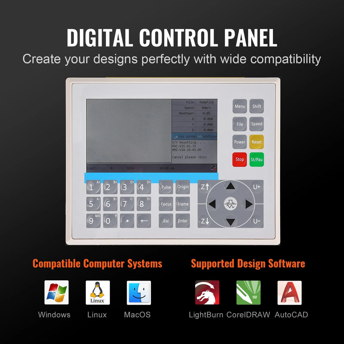 VEVOR 50 W CO₂ Laser Engraving and Cutting Machine 30 × 51 cm, up to 500 mm/s, Dual-Direction Air Assist, LightBurn, CorelDRAW, AutoCAD