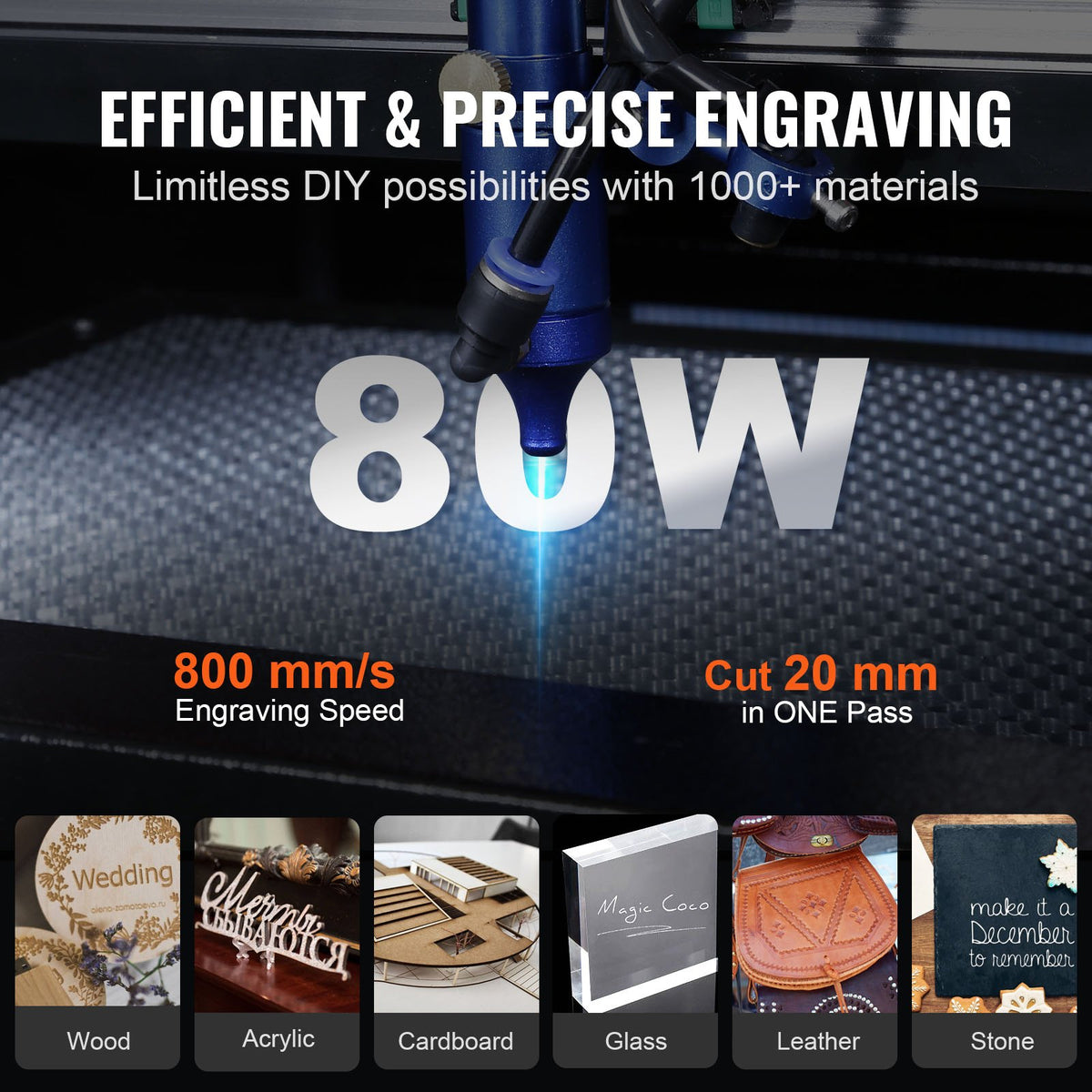 VEVOR 80 W CO₂ lāzera gravēšanas un griešanas iekārta 500 × 700 mm