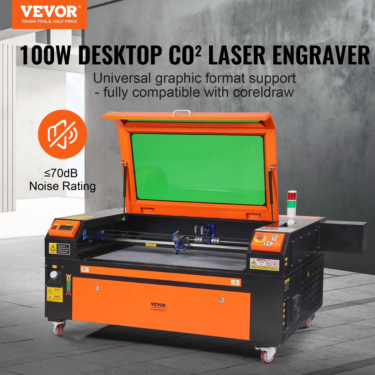 VEVOR 100 W CO₂ Laser Engraving and Cutting Machine 61 × 89 cm, up to 500 mm/s, Dual-Direction Air Assist, LightBurn, CorelDRAW, AutoCAD