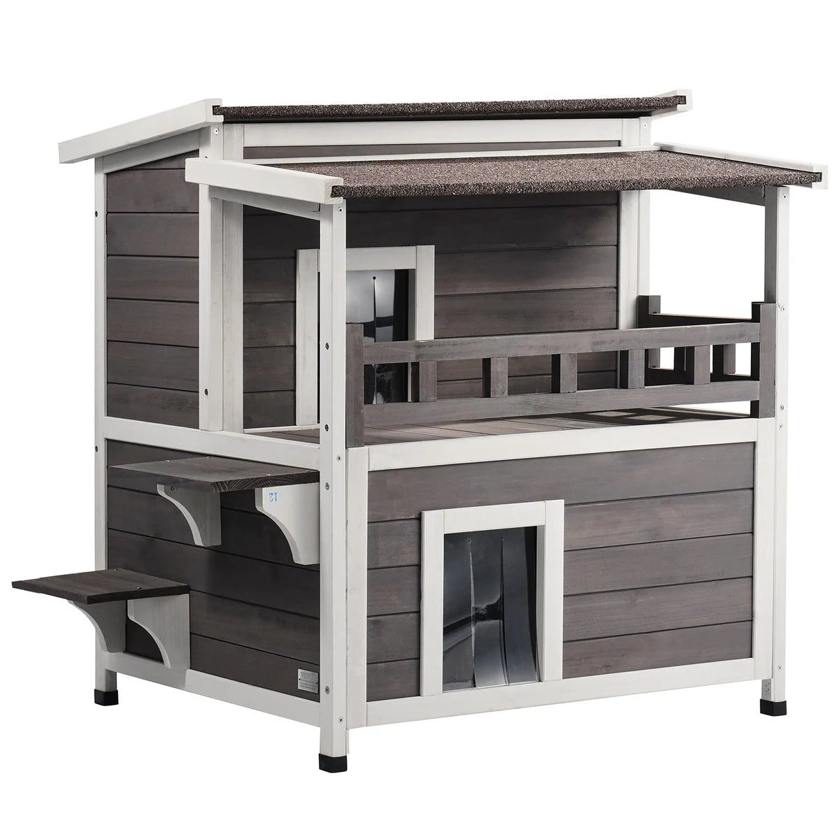 VEVOR Two-Storey Outdoor Wooden Cat House with Balcony and Openable Roof, 1-3 Cats, 76 × 76 × 81 cm