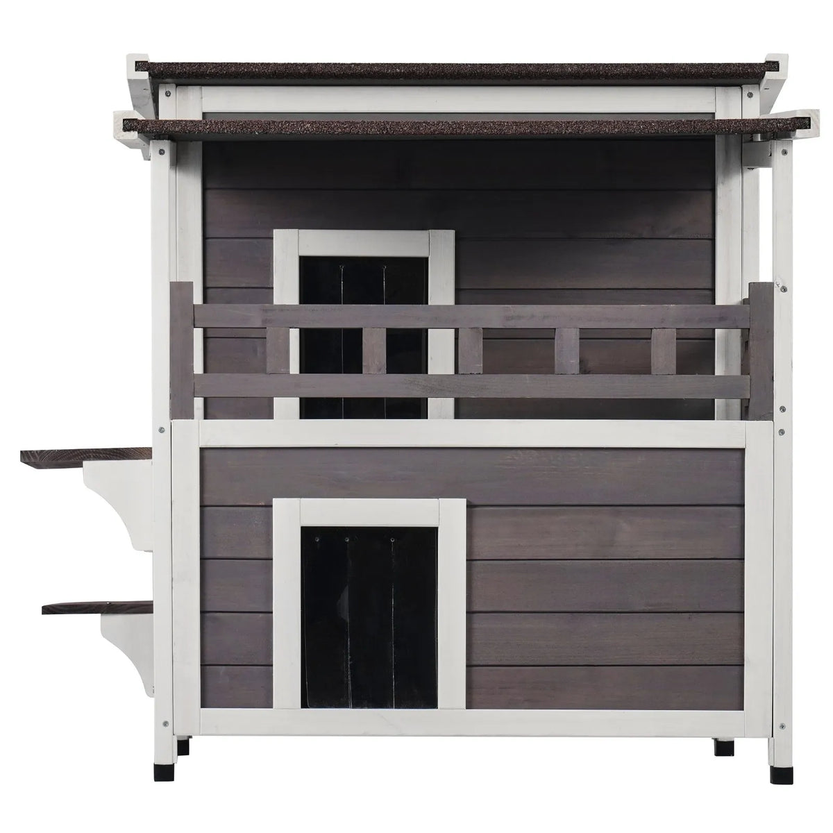 VEVOR Two-Storey Outdoor Wooden Cat House with Balcony and Openable Roof, 1-3 Cats, 76 × 76 × 81 cm