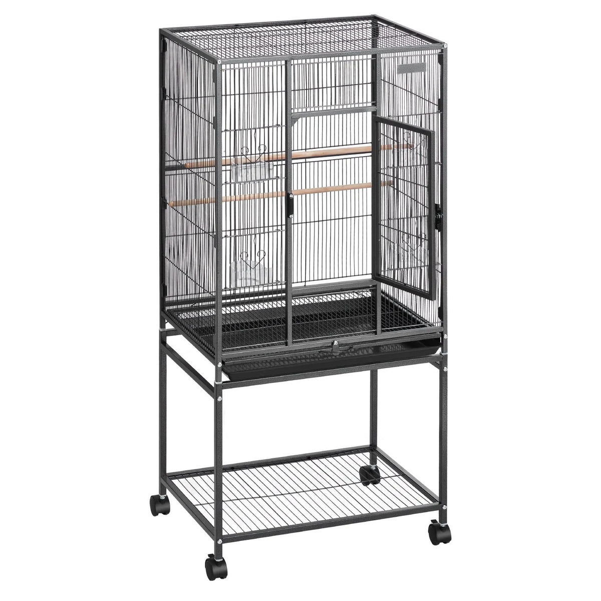 VEVOR kalta dzelzs putnu būris ar sēžkociņiem, paplāti un ritenīšiem nimfām, konūriem un viļņpapagaiļiem, 62,5 × 42,5 × 137 cm