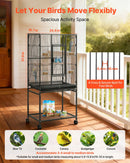 VEVOR putnu būris 625 × 425 × 1370 mm ar plakanu augšu, kalta dzelzs lidojuma būris ar sēžkociņiem, izvelkamu paplāti un plastmasas barotavām, ar ritenīšiem papagaiļiem, zīlītēm, nimfām, kanārijputniņiem, viļņainajiem papagaiļiem un konūrām
