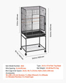 VEVOR putnu būris 625 × 425 × 1370 mm ar plakanu augšu, kalta dzelzs lidojuma būris ar sēžkociņiem, izvelkamu paplāti un plastmasas barotavām, ar ritenīšiem papagaiļiem, zīlītēm, nimfām, kanārijputniņiem, viļņainajiem papagaiļiem un konūrām