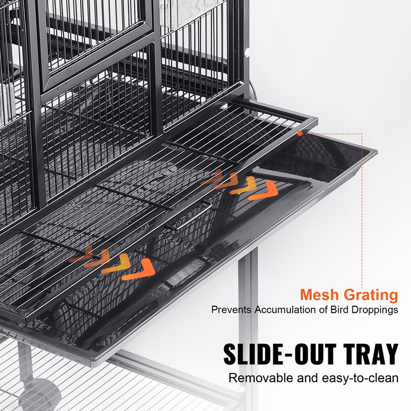 VEVOR 137 cm stāvošs liels putnu būris ar ritenīšiem, oglekļa tērauds