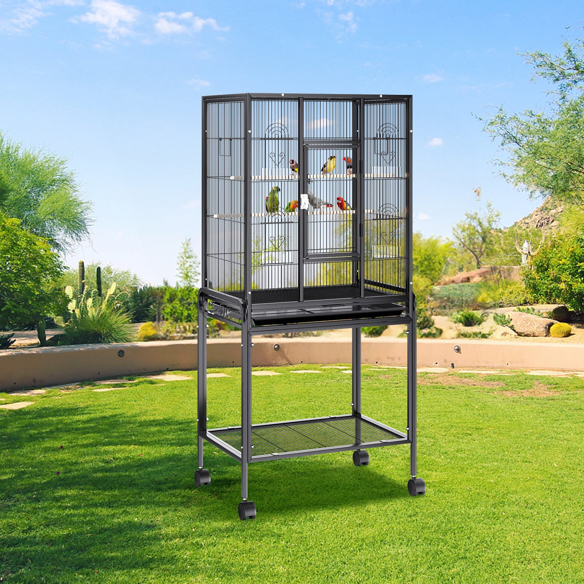 VEVOR Large Standing Bird Cage with Wheels, Carbon Steel, 137 cm