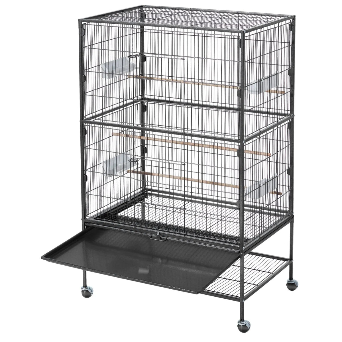 VEVOR kalta dzelzs putnu būris ar sēžkociņiem, paplāti un ritenīšiem nimfām un mūku papagaiļiem, 80 × 52 × 132 cm