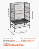 VEVOR putnu būris 800 × 520 × 1320 mm ar plakanu augšu, kalta dzelzs lidojuma būris ar sēžkociņiem, izvelkamu paplāti un plastmasas barotavām, ar ritentiņiem papagaiļiem, zīlītēm, nimfām, kanārijputniņiem un mūku papagaiļiem