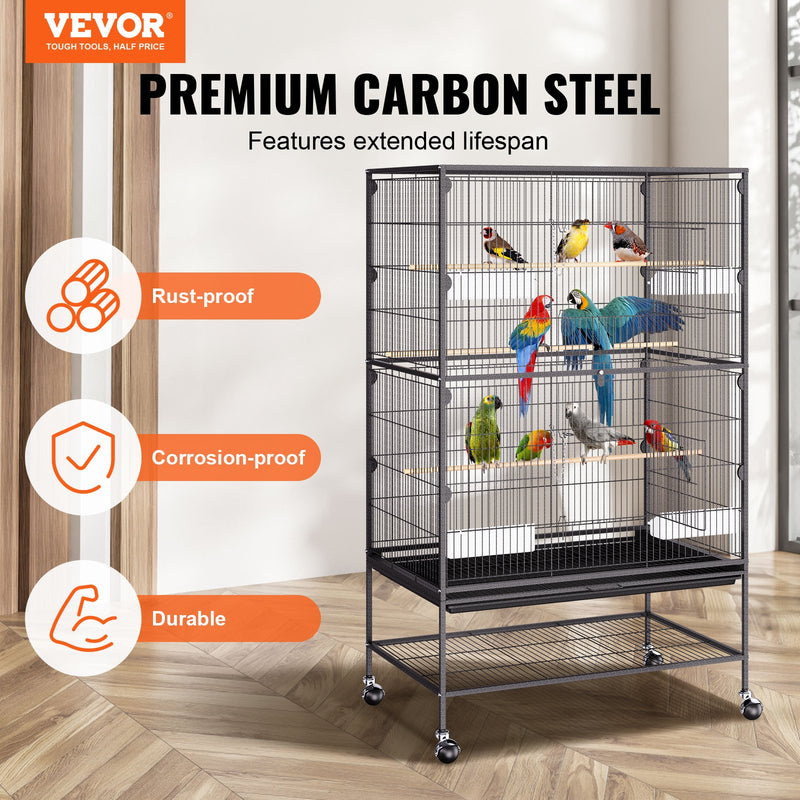 VEVOR 132 cm stāvošā liela putnu būris no oglekļa tērauda ar ritentiņiem un paplāti – piemērots viļņpapagaiļiem, nimfām, papagaiļiem un arām