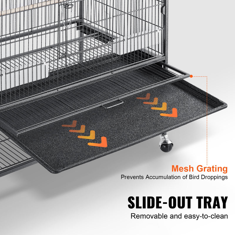 VEVOR 132 cm stāvošā liela putnu būris no oglekļa tērauda ar ritentiņiem un paplāti – piemērots viļņpapagaiļiem, nimfām, papagaiļiem un arām