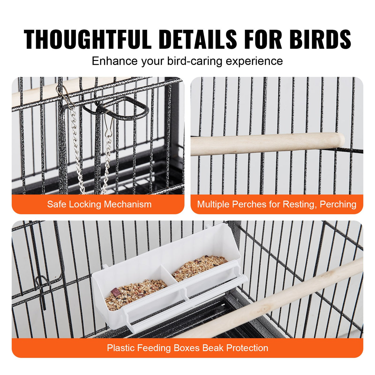 VEVOR Large Standing Bird Cage with Wheels and Tray for Parrots and Macaws, Carbon Steel, 132 cm