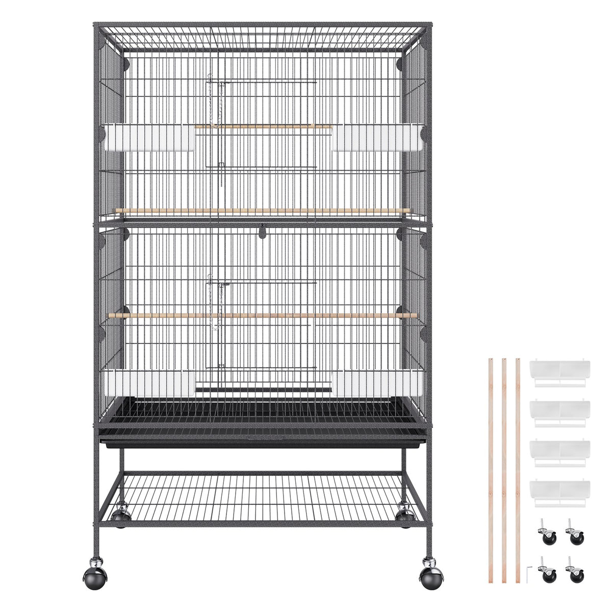 VEVOR Large Standing Bird Cage with Wheels and Tray for Parrots and Macaws, Carbon Steel, 132 cm