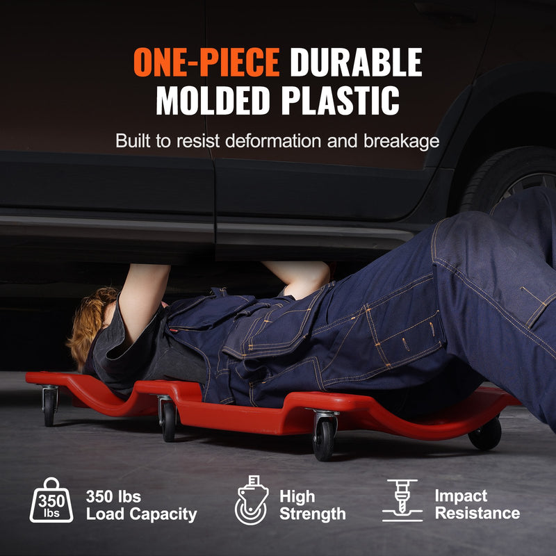 VEVOR 91 cm Mehāniķa Plastmasas Rāpojamais Ratiņkrēsls Auto Remontam, Ripojošs Garāžas Modelis, 159 kg Slodze, HDPE Materiāls