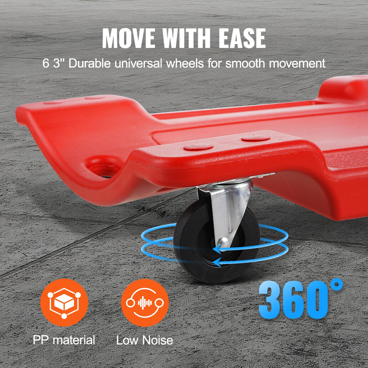 VEVOR 91 cm Mehāniķa Plastmasas Rāpojamais Ratiņkrēsls Auto Remontam, Ripojošs Garāžas Modelis, 159 kg Slodze, HDPE Materiāls