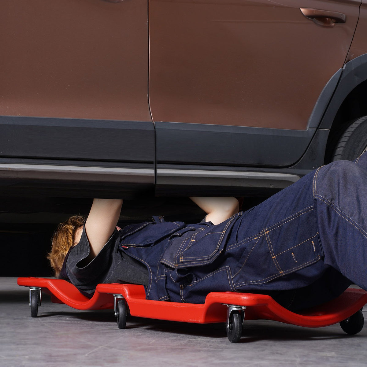VEVOR 91 cm Mehāniķa Plastmasas Rāpojamais Ratiņkrēsls Auto Remontam, Ripojošs Garāžas Modelis, 159 kg Slodze, HDPE Materiāls