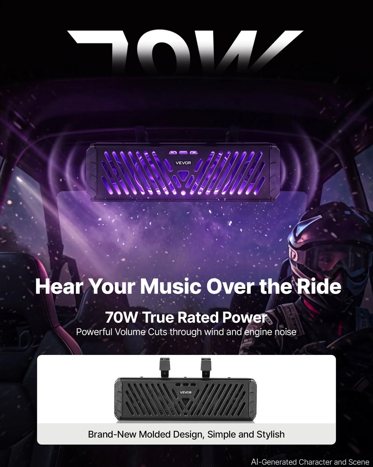 VEVOR 440 mm UTV skaņas josla ar 4 skaļruņiem, Bluetooth, RGB un IP65