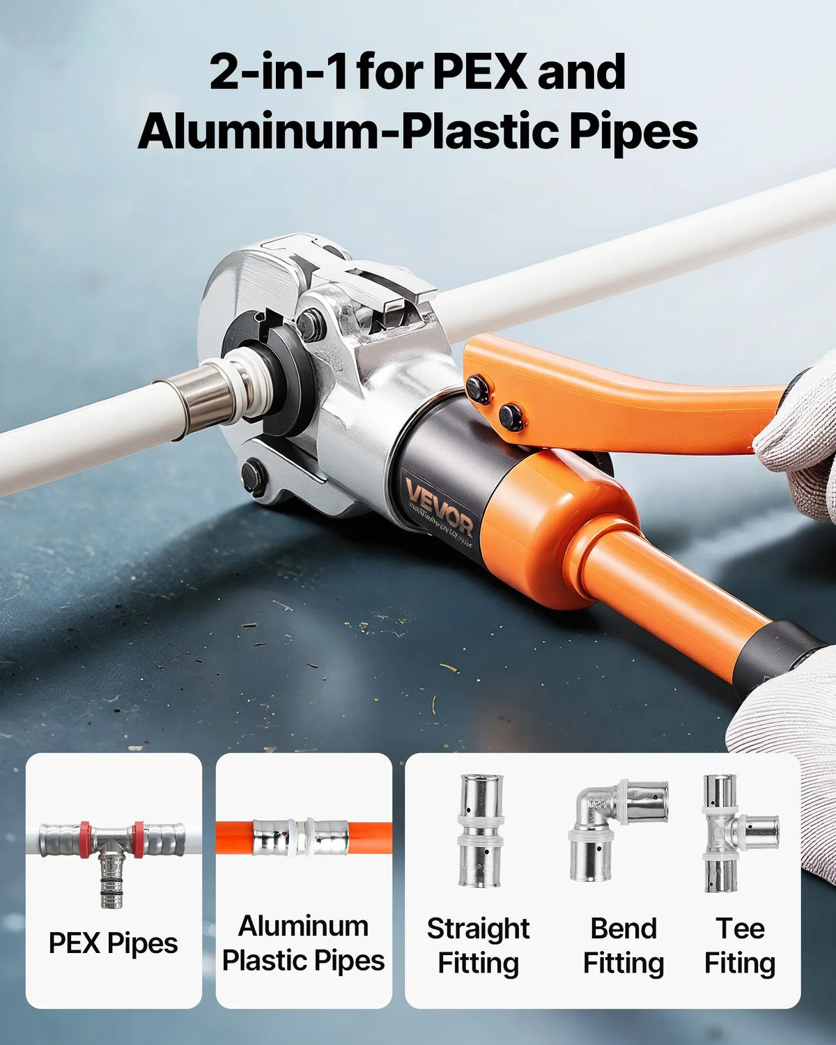VEVOR Hydraulic Pipe Pressing Tool for PEX and Aluminium-Plastic Pipes, Presser with TH16, TH20, TH26 and TH32 Jaws, Includes Carrying Case, for Plumbing Repair and Installation