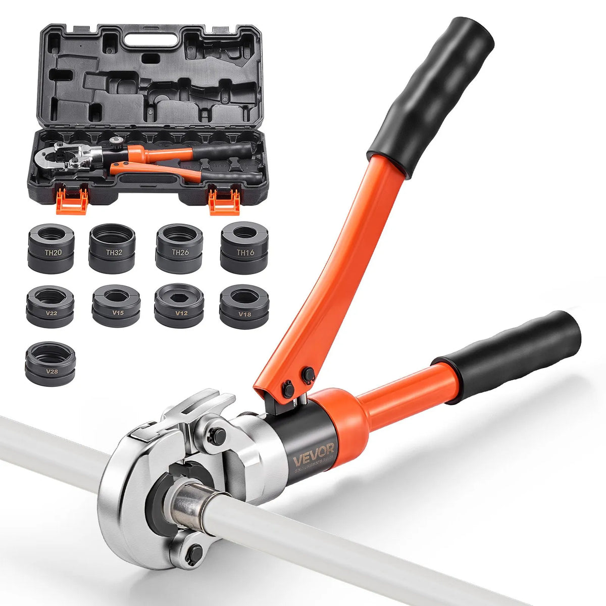 VEVOR Hydraulic Pipe Pressing Tool, Multifunctional Pipe Crimper with TH16, TH20, TH26, TH32 Jaws for PEX and Aluminium-Plastic Pipes, and V12, V15, V18, V22, V28 Jaws for Stainless Steel Pipes
