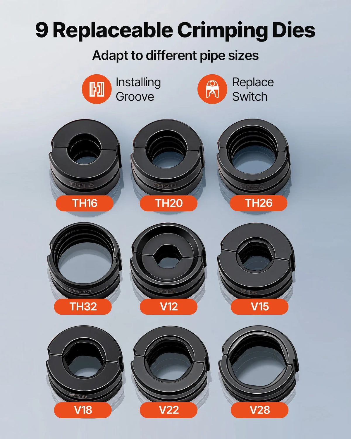 VEVOR Hydraulic Pipe Pressing Tool, Multifunctional Pipe Crimper with TH16, TH20, TH26, TH32 Jaws for PEX and Aluminium-Plastic Pipes, and V12, V15, V18, V22, V28 Jaws for Stainless Steel Pipes