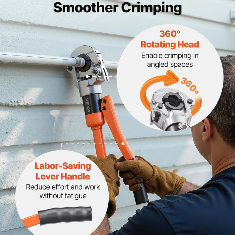 VEVOR hidrauliskais cauruļu presēšanas instruments, daudzfunkcionāls presētājs cauruļu veidgabaliem ar TH16, TH20, TH26, TH32 spīlēm PEX un alumīnija–plastmasas caurulēm, kā arī V12, V15, V18, V22, V28 spīlēm nerūsējošā tērauda caurulēm