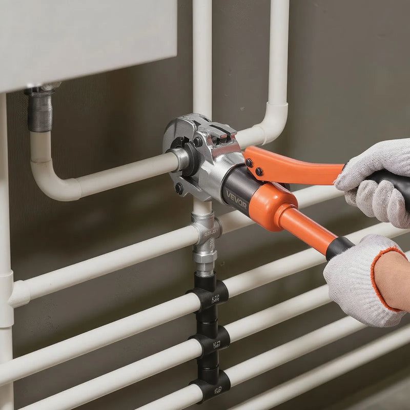 VEVOR hidrauliskais cauruļu presēšanas instruments, daudzfunkcionāls presētājs cauruļu veidgabaliem ar TH16, TH20, TH26, TH32 spīlēm PEX un alumīnija–plastmasas caurulēm, kā arī V12, V15, V18, V22, V28 spīlēm nerūsējošā tērauda caurulēm