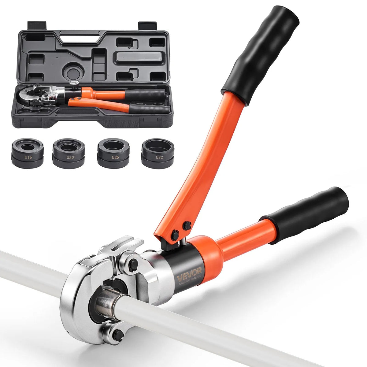 VEVOR Hydraulic Pipe Pressing Tool for PEX and Aluminium-Plastic Pipes, Pressing Jaws 16/20/25/32 mm, with Carrying Case, for Plumbing Installation and Repair