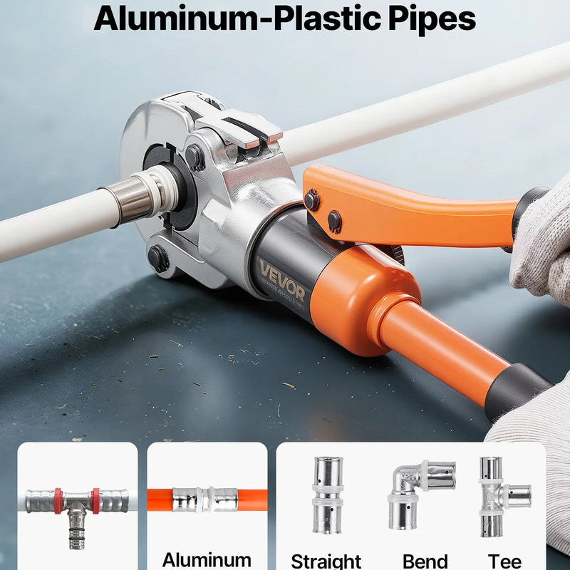 VEVOR hidrauliskais cauruļu presēšanas instruments PEX un alumīnija-plastmasas caurulēm, presēšanas žokļi 16/20/25/32 mm, ar pārnēsāšanas koferi, santehnikas montāžai un remontam