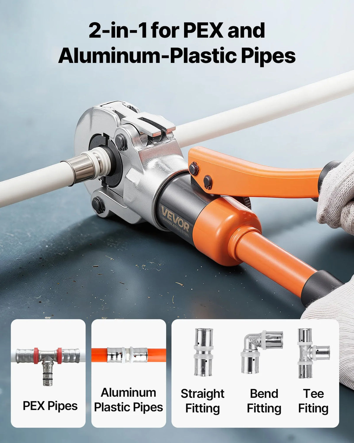 VEVOR Hydraulic Pipe Pressing Tool for PEX and Aluminium-Plastic Pipes, Pressing Jaws 16/20/25/32 mm, with Carrying Case, for Plumbing Installation and Repair