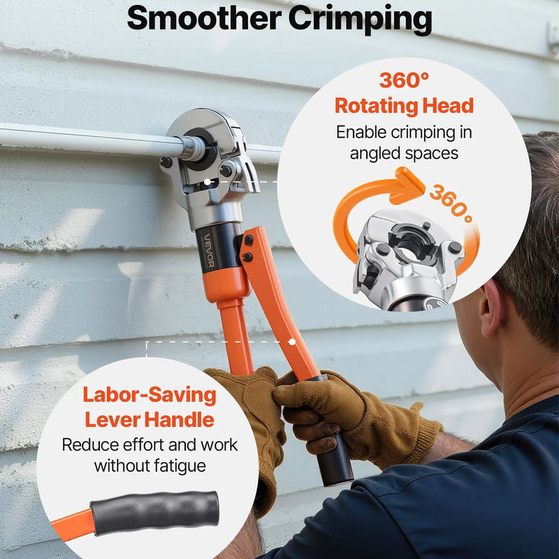 VEVOR hidrauliskais cauruļu presēšanas instruments PEX un alumīnija-plastmasas caurulēm, presēšanas žokļi 16/20/25/32 mm, ar pārnēsāšanas koferi, santehnikas montāžai un remontam