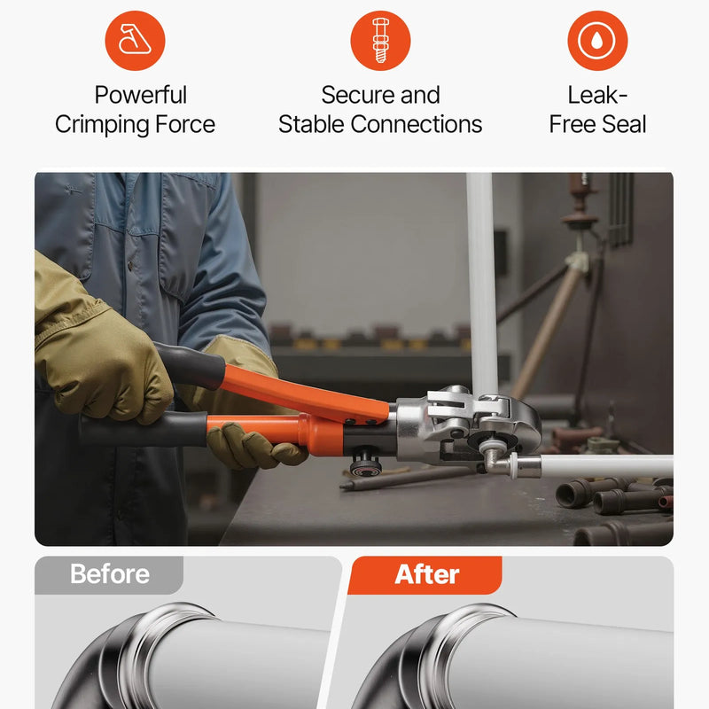 VEVOR hidrauliskais cauruļu presēšanas instruments PEX un alumīnija-plastmasas caurulēm, presēšanas žokļi 16/20/25/32 mm, ar pārnēsāšanas koferi, santehnikas montāžai un remontam