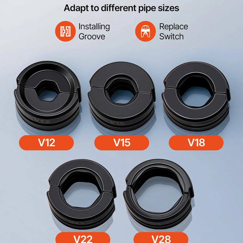 VEVOR hidrauliskais cauruļu presēšanas instruments nerūsējošā tērauda cauruļu veidgabaliem, presēšanas žokļi V12/V15/V18/V22/V28, ar pārnēsāšanas koferi, santehnikas montāžai un remontam
