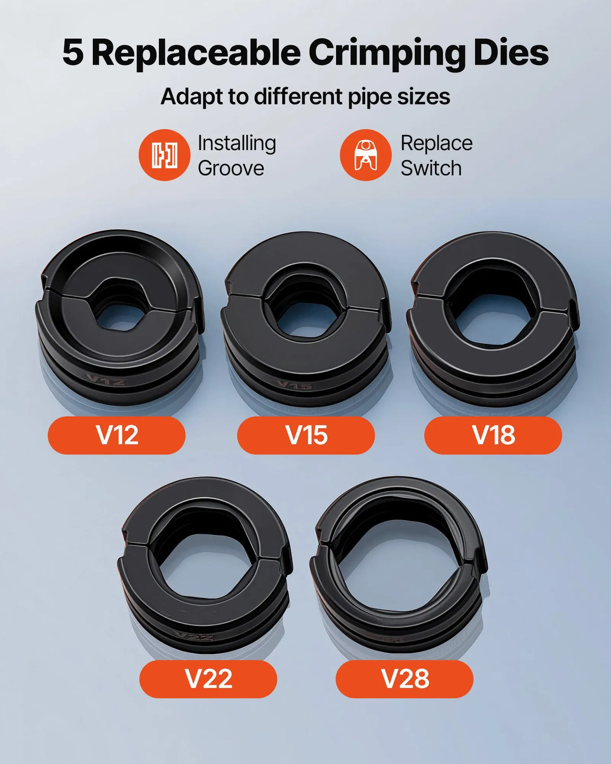 VEVOR Hydraulic Pipe Pressing Tool for Stainless Steel Pipe Fittings, Pressing Jaws V12/V15/V18/V22/V28, with Carrying Case, for Plumbing Installation and Repair
