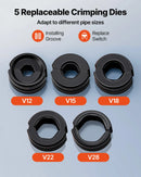 VEVOR hidrauliskais cauruļu presēšanas instruments nerūsējošā tērauda cauruļu veidgabaliem, presēšanas žokļi V12/V15/V18/V22/V28, ar pārnēsāšanas koferi, santehnikas montāžai un remontam